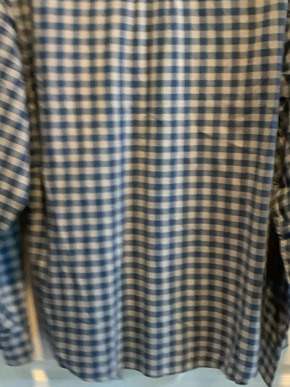 J. Crew Blue and White Gingham Button-Down Shirt, slim, untucked
